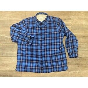 LL Bean Sherpa-Lined Flannel Shacket Womens M-L Blue Plaid Long Sleeve Jacket